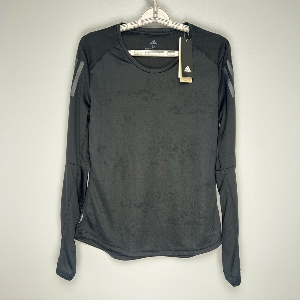 Adidas Shirt Womens Long Sleeve ClimaCool Size M Black Running Reflective